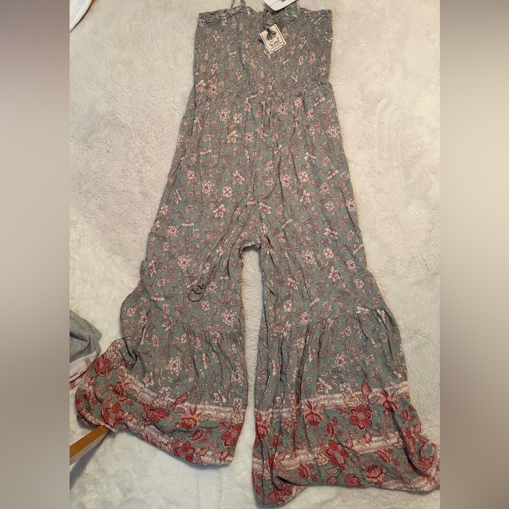 Easel Floral Jumpsuit in Green and Pink